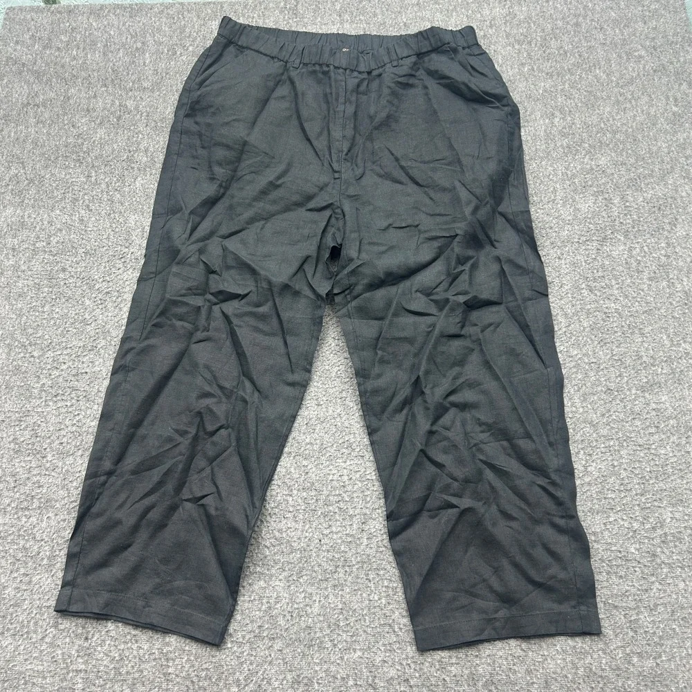 Quince European Linen Pants Womens XL Black Elastic Waist Pocket